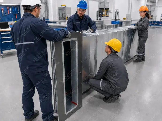 Assemblaggio tecnico di condotta metallica per sistemi di estrazione fumi in laboratorio